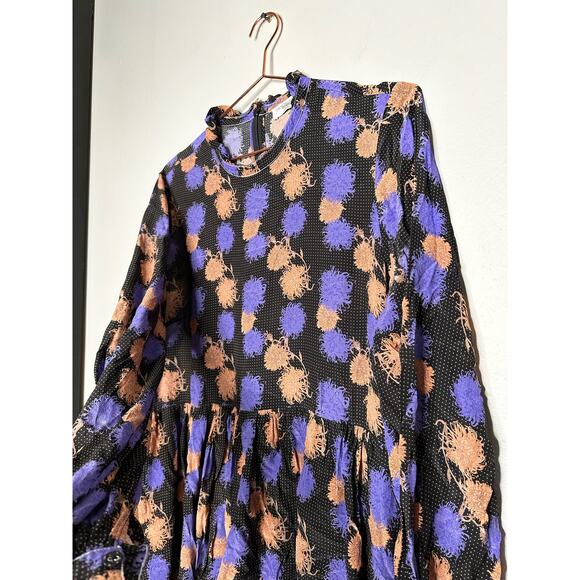HOFMAN COPENHAGEN Purple Black Floral Elise Print Ruffles Mini Dress Size 42 - Picture 6 of 14